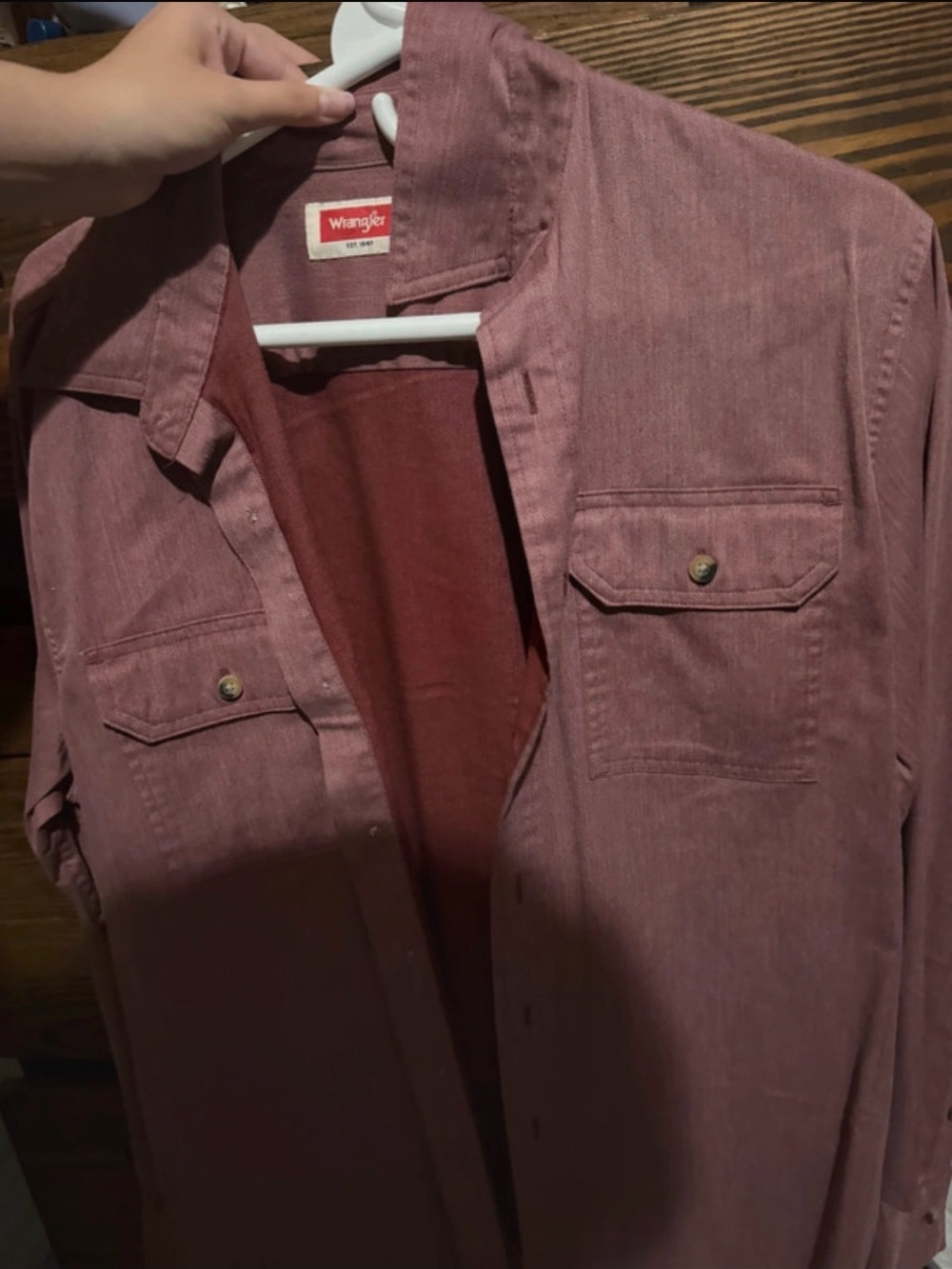 Wrangler Men's Dusty Rose Long-Sleeve Button-Down Shirt